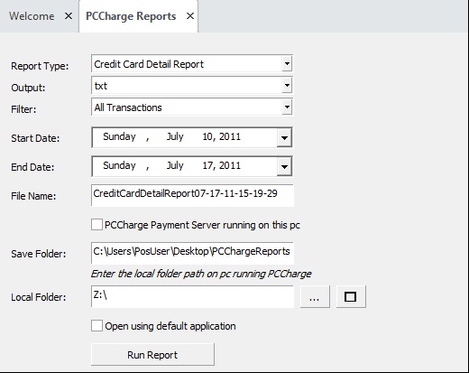 PCCharge Reports Settings