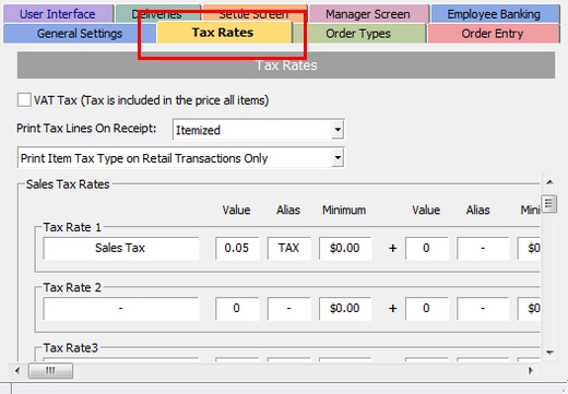 Tax Rates Configuration