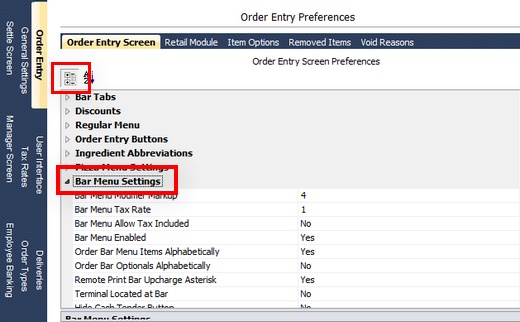 Bar Menu Settings