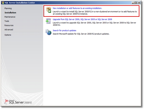 MS SQL Server Express R2 Installation Center