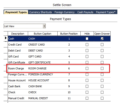 Settle Screen Room Charge Button Setting