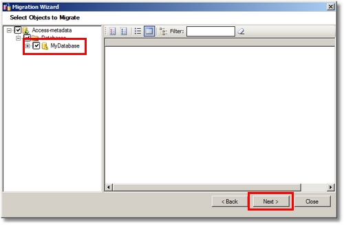 Select the database objects