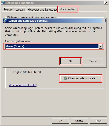 Specify the non-Unicode language in Windows 7