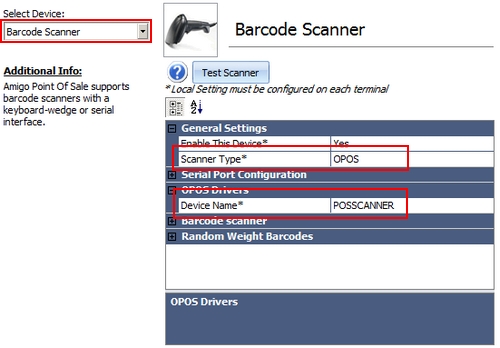 OPOS Barcode Scanner Configuration