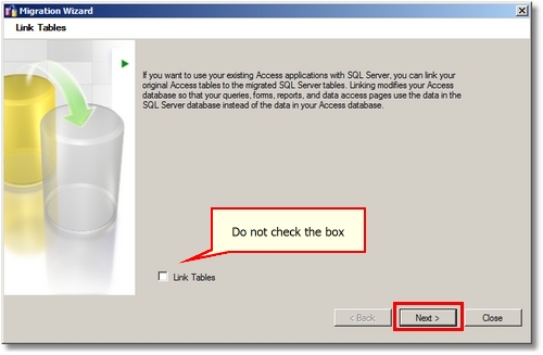 Do not enable the Link Tables option