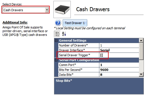 Serial Interface Cash Drawer Configuration