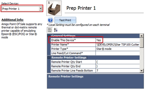 Prep Printer Settings