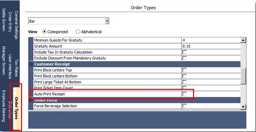 Receipt Printing Based On Order Type