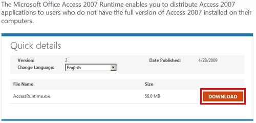 Microsoft Access 2007 Runtime at the Microsoft Download Center