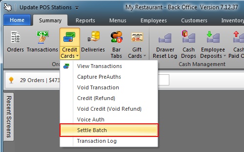 Mercury Payment Back Office Settings