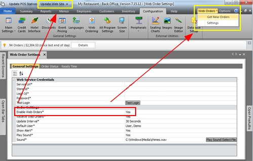  Enable Web Orders set to Yes