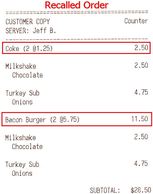 Recalled Order