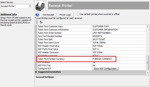 Customer Receipt Settings