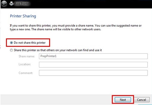 Disable Printer Sharing