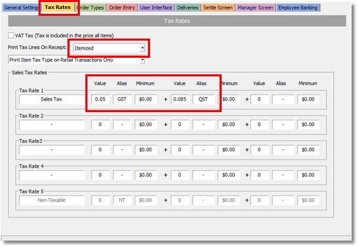 Quebec Sales Tax Rate Settings