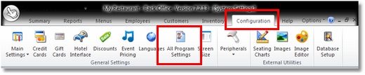 Back Office > Configuration > All Program Settings