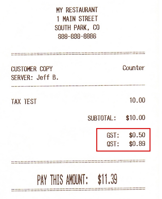 Customer Receipt Itemized Sales Tax
