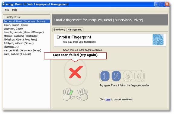 An unsuccessful scan is indicated by a system beep