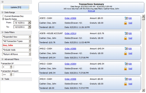 Back Office Transactions Summary