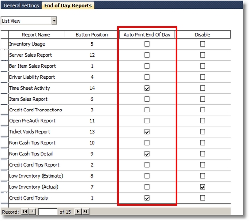 End of Day Report Settings