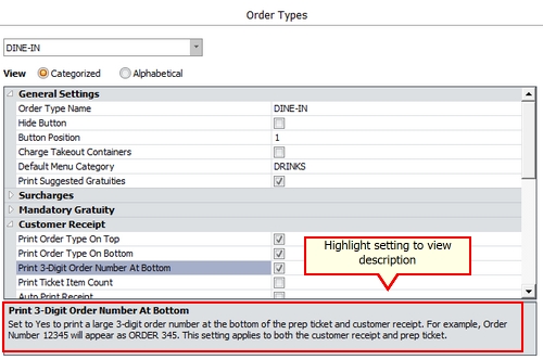 Back Office Order Types Settings