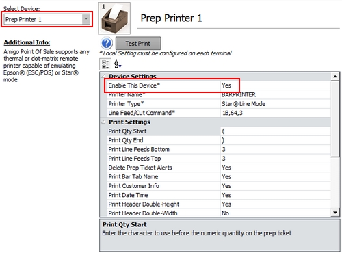 Prep Printer Settings