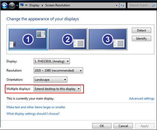 Windows Control Panel > Display > Screen Resolution