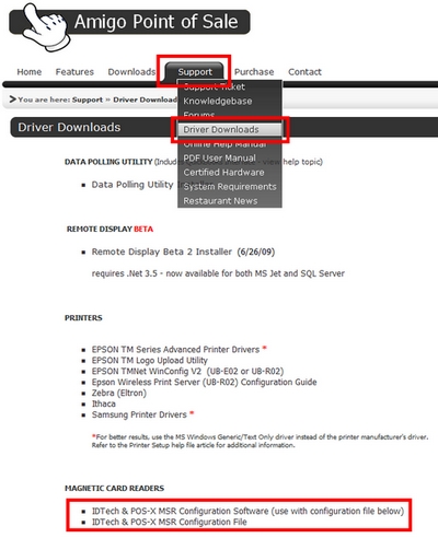 amigopos.com driver downloads page