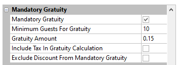 Mandatory gratuity settings interface