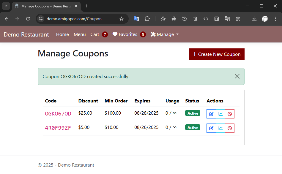 Coupon management dashboard