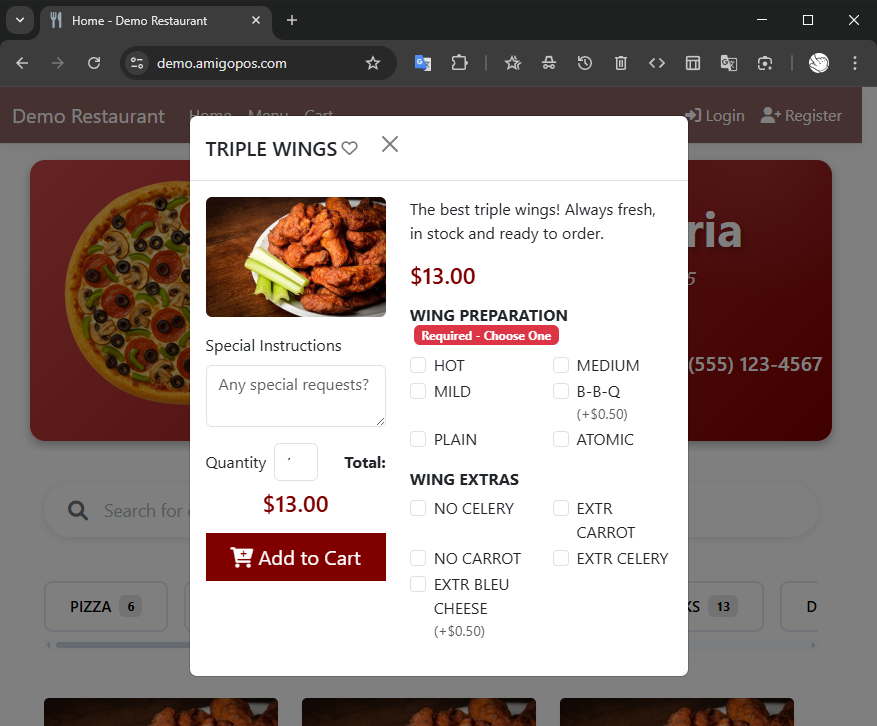 Menu browsing interface