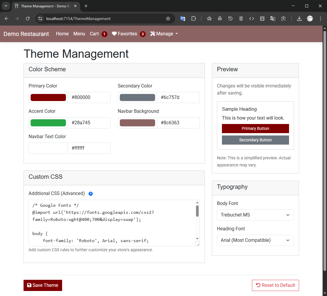 Theme customization interface